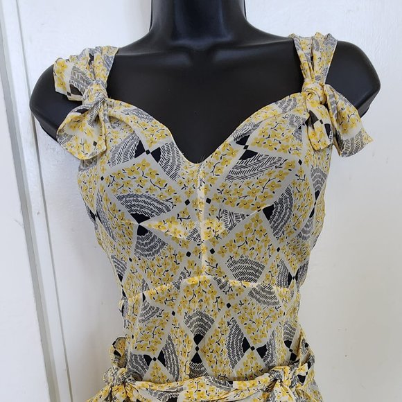 Vintage Cacharel cinched waist/empire waist fitted bows silk blouse/shirt Sz S - Picture 6 of 9